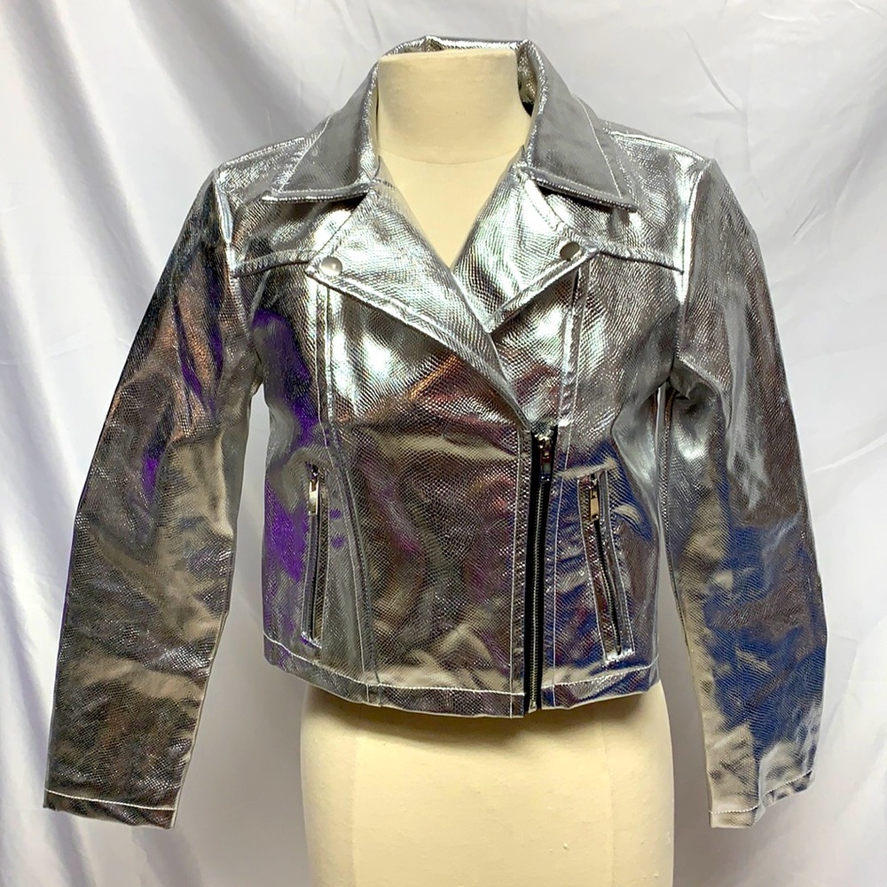 Misguided Metallic Snake Biker Jacket Size 4